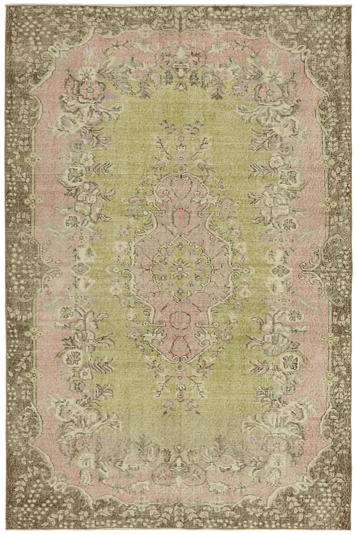 6x9 Beige Turkish Vintage Area Rug - 44649