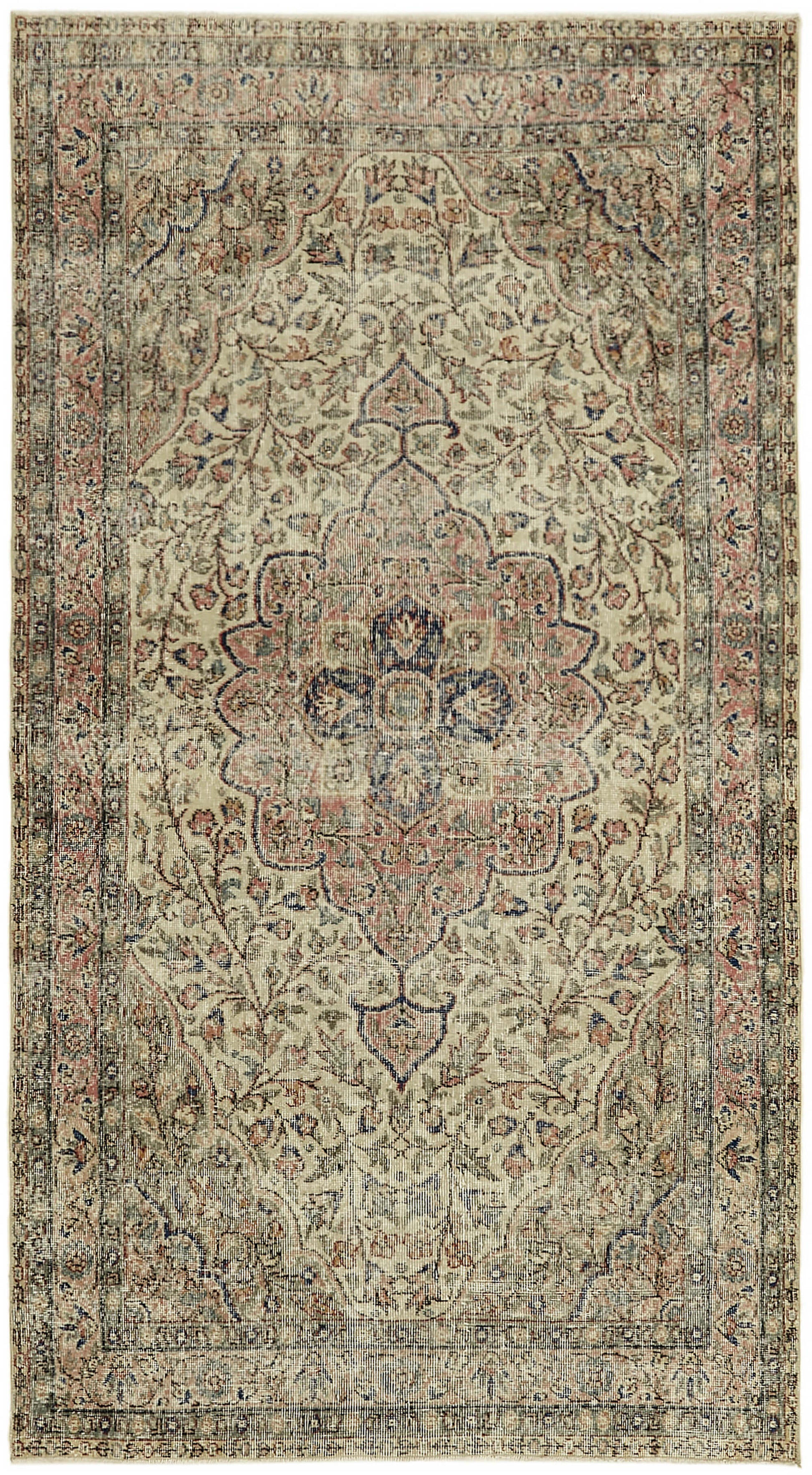 5x8 Beige Turkish Vintage Area Rug - 44652