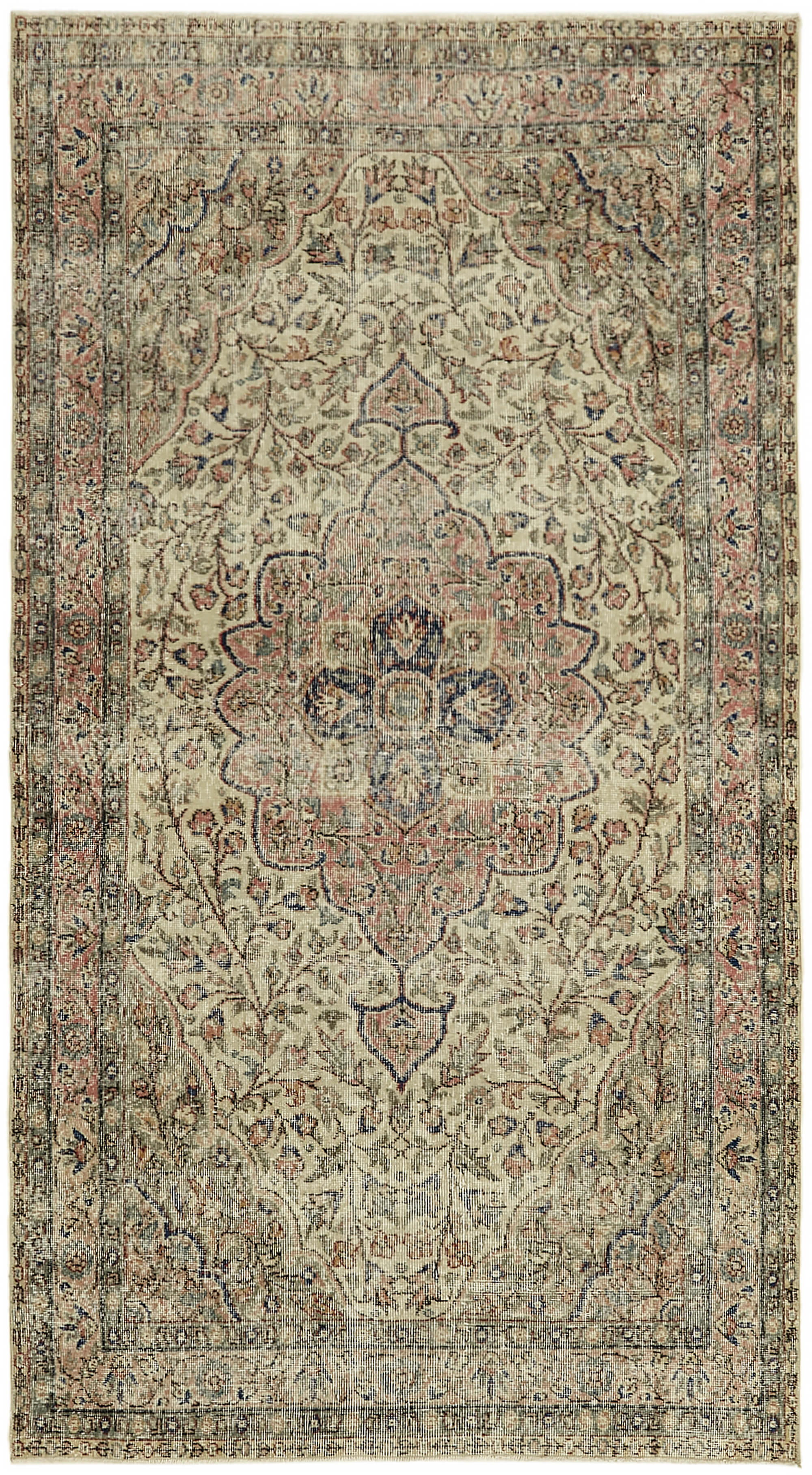 5x8 Beige Turkish Vintage Area Rug - 44652