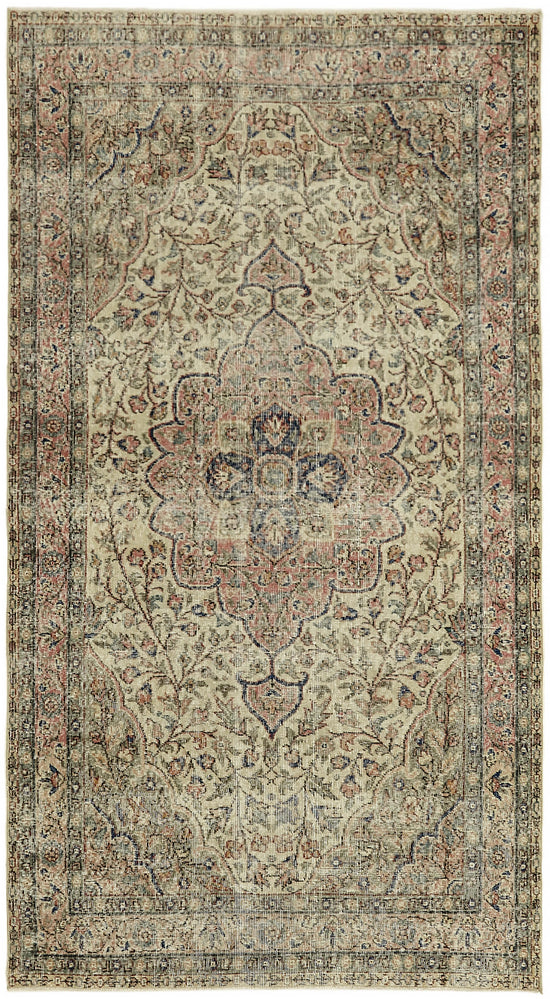 5x8 Beige Turkish Vintage Area Rug - 44652