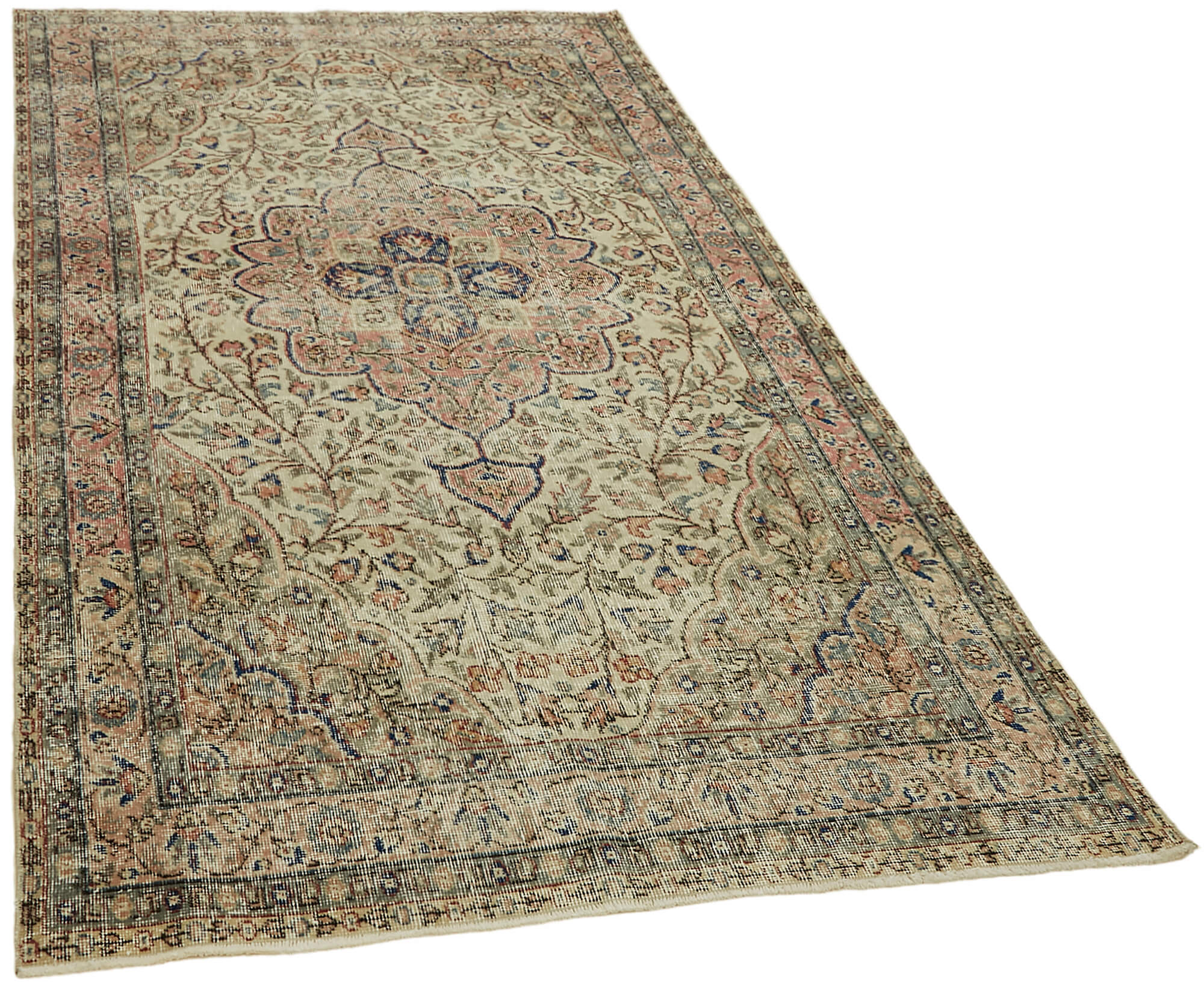5x8 Beige Turkish Vintage Area Rug - 44652