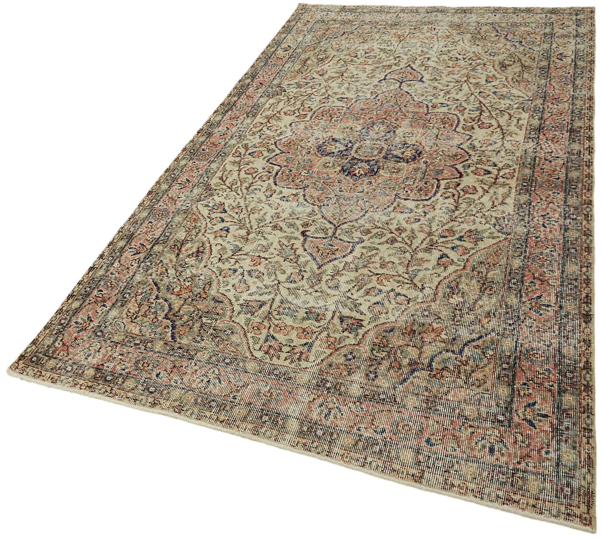 5x8 Beige Turkish Vintage Area Rug - 44652