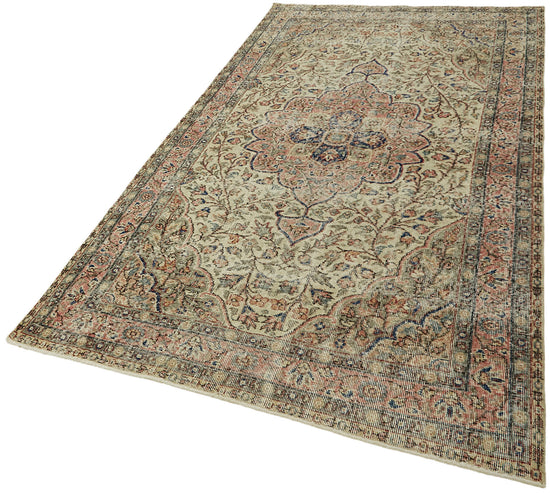 5x8 Beige Turkish Vintage Area Rug - 44652