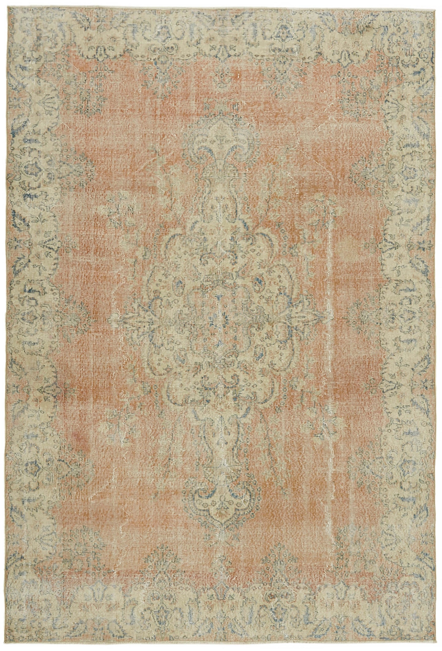 7x10 Beige Turkish Vintage Area Rug - 44695