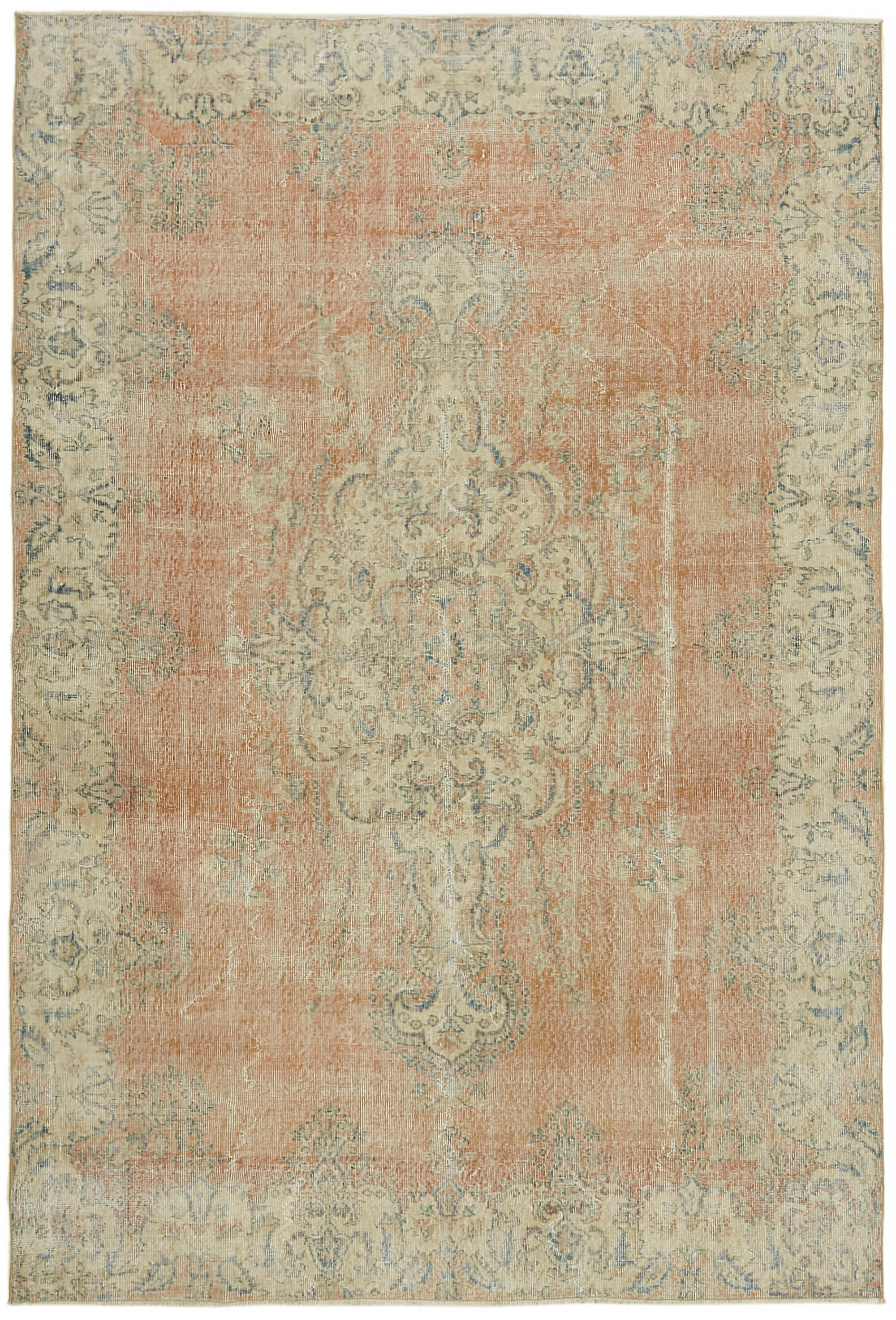 7x10 Beige Turkish Vintage Area Rug - 44695