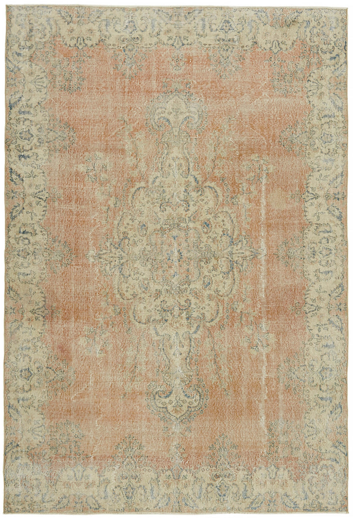 7x10 Beige Turkish Vintage Area Rug - 44695