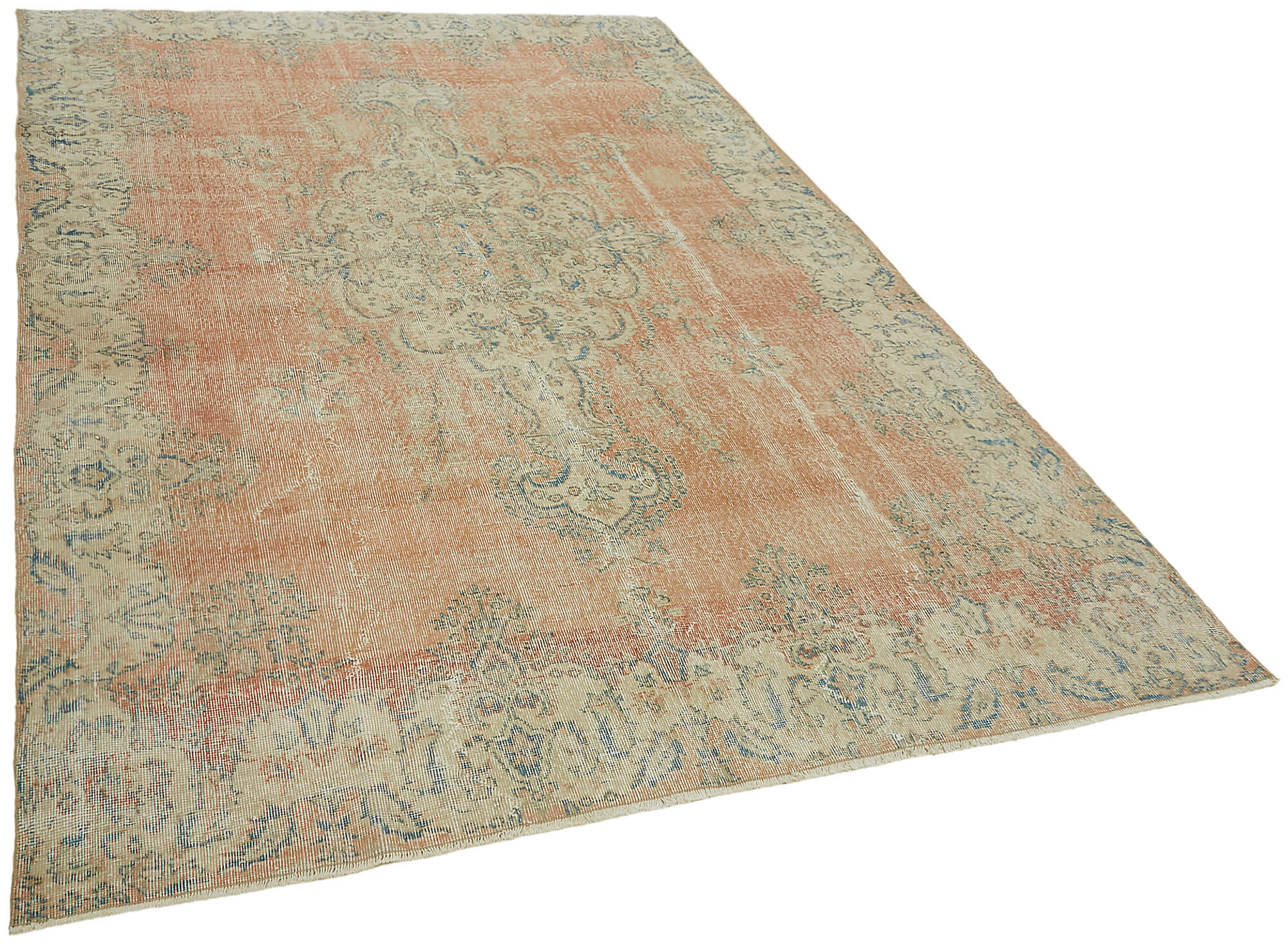 7x10 Beige Turkish Vintage Area Rug - 44695