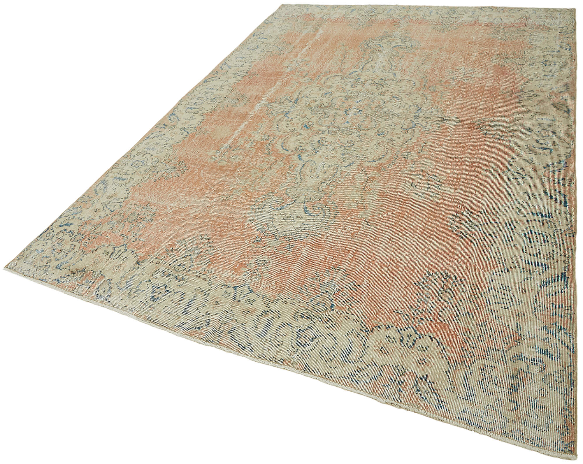7x10 Beige Turkish Vintage Area Rug - 44695