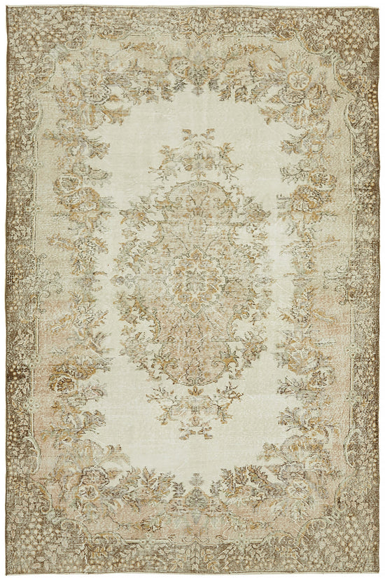7x10 Beige Turkish Vintage Area Rug - 44696