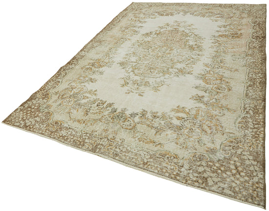 7x10 Beige Turkish Vintage Area Rug - 44696