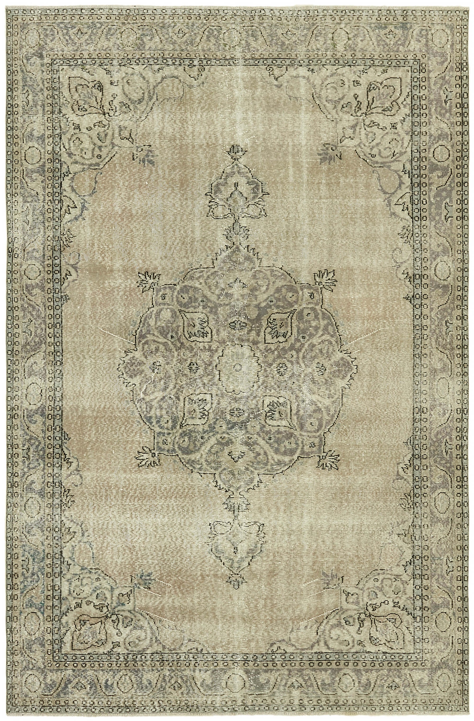 7x10 Beige Turkish Vintage Area Rug - 44699