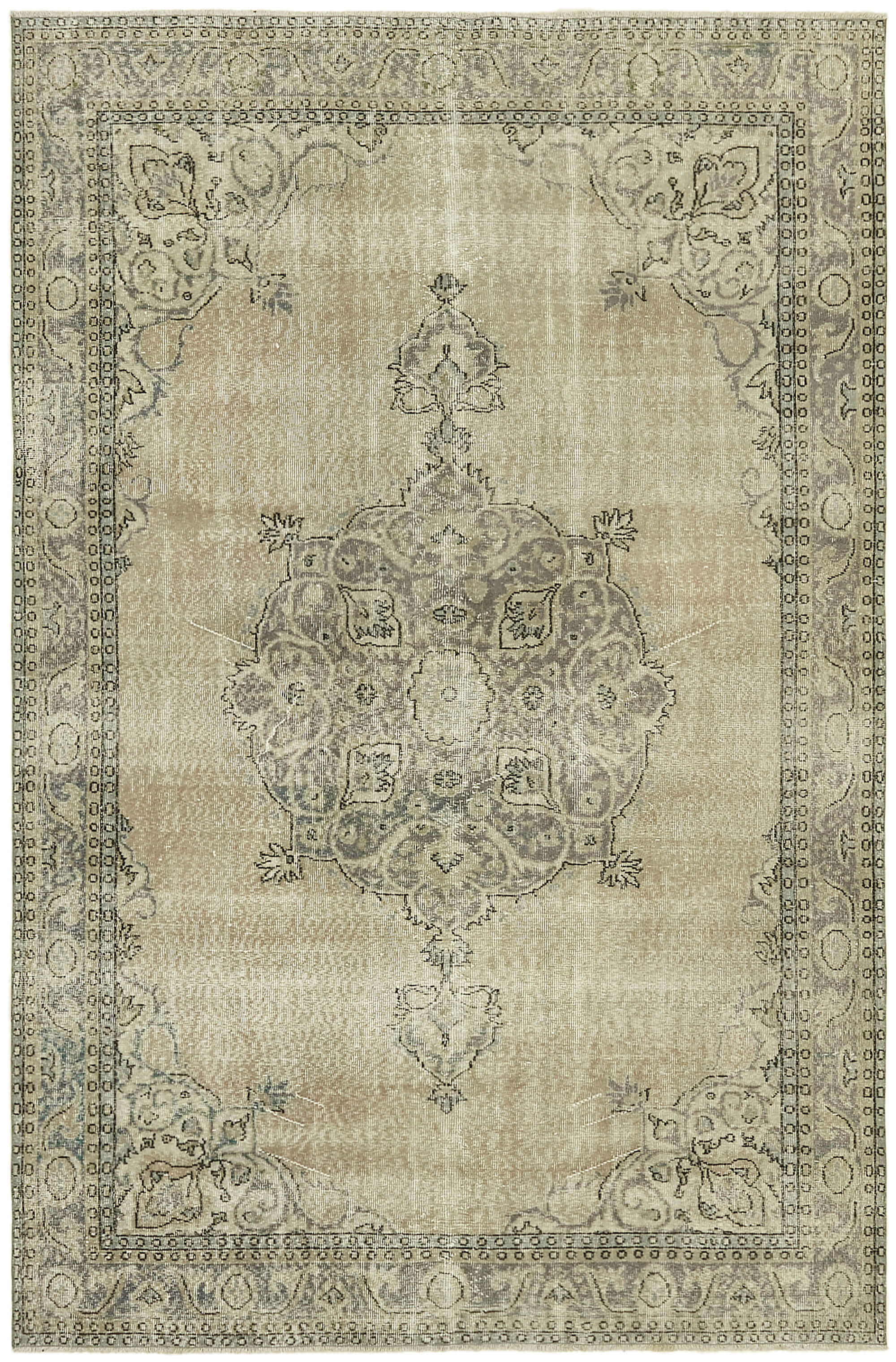 7x10 Beige Turkish Vintage Area Rug - 44699