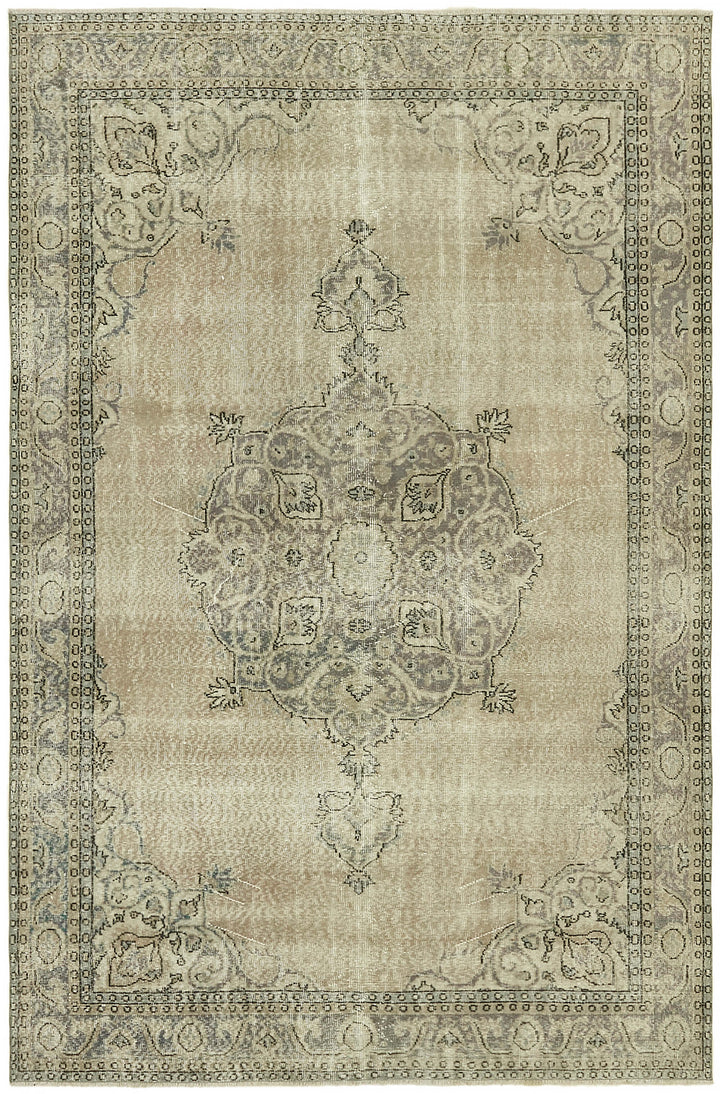 7x10 Beige Turkish Vintage Area Rug - 44699