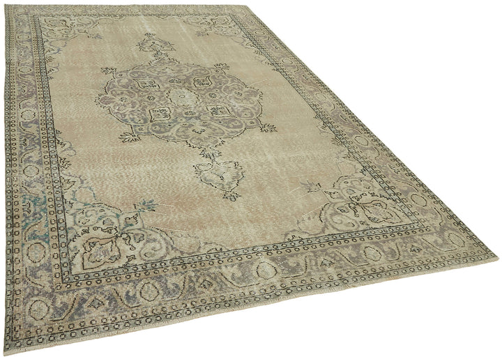 7x10 Beige Turkish Vintage Area Rug - 44699