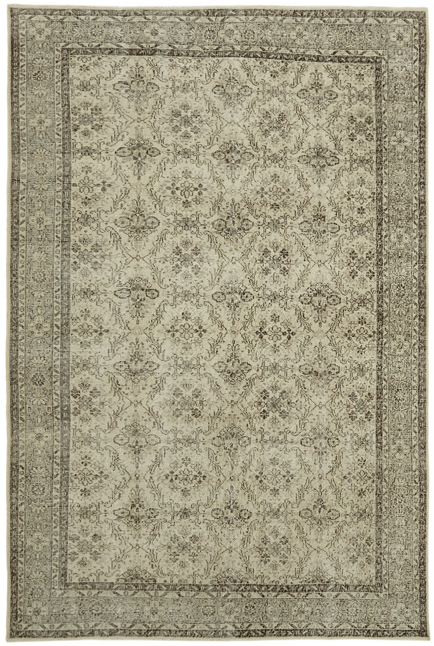 7x10 Beige Turkish Vintage Area Rug - 44718