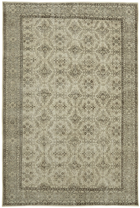 7x10 Beige Turkish Vintage Area Rug - 44718
