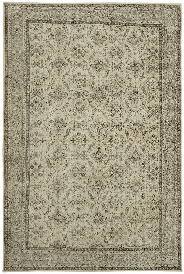 7x10 Beige Turkish Vintage Area Rug - 44718