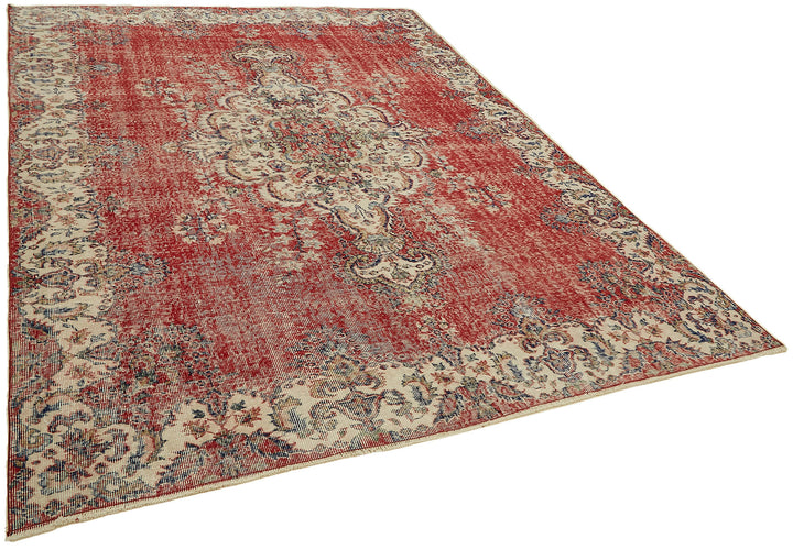 7x10 Beige Turkish Vintage Area Rug - 44758