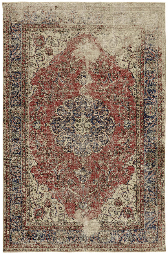 7x10 Beige Turkish Vintage Area Rug - 44759