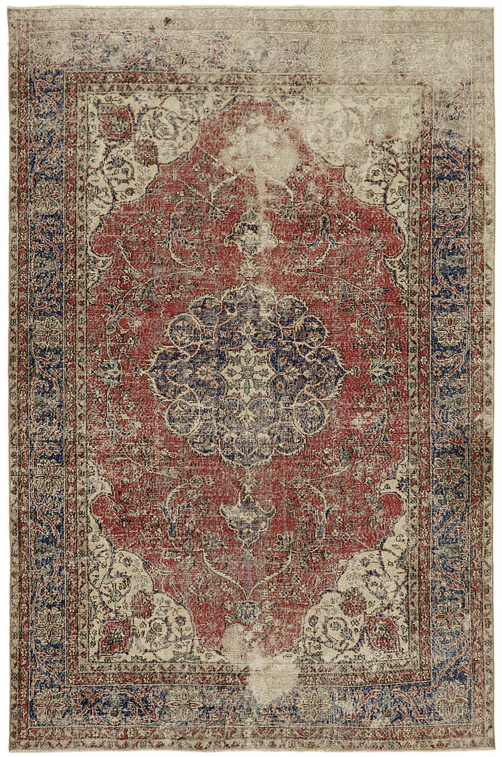 7x10 Beige Turkish Vintage Area Rug - 44759