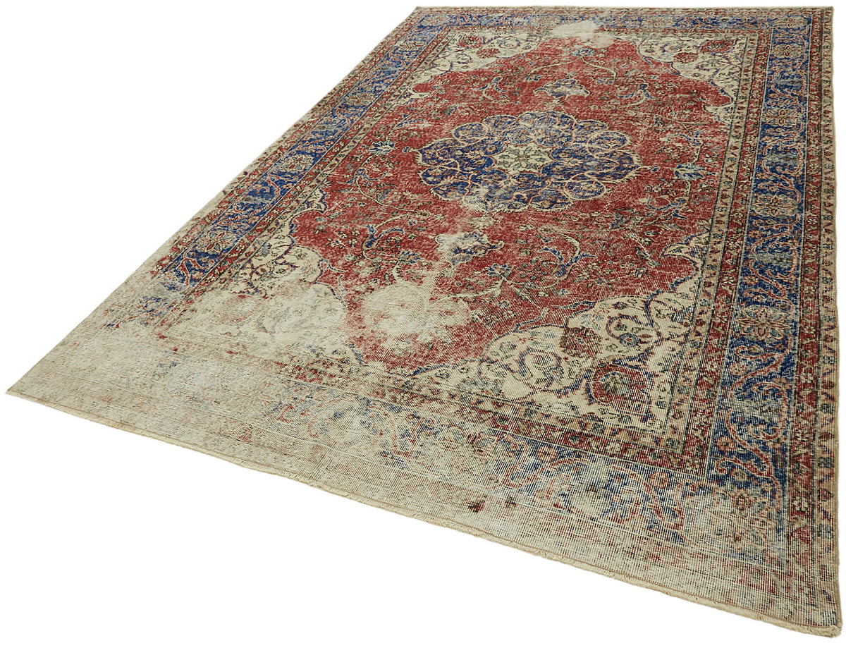7x10 Beige Turkish Vintage Area Rug - 44759