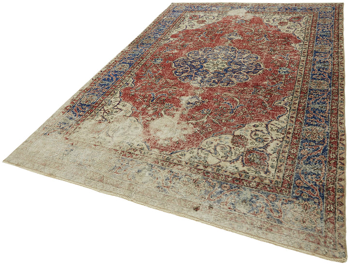 7x10 Beige Turkish Vintage Area Rug - 44759