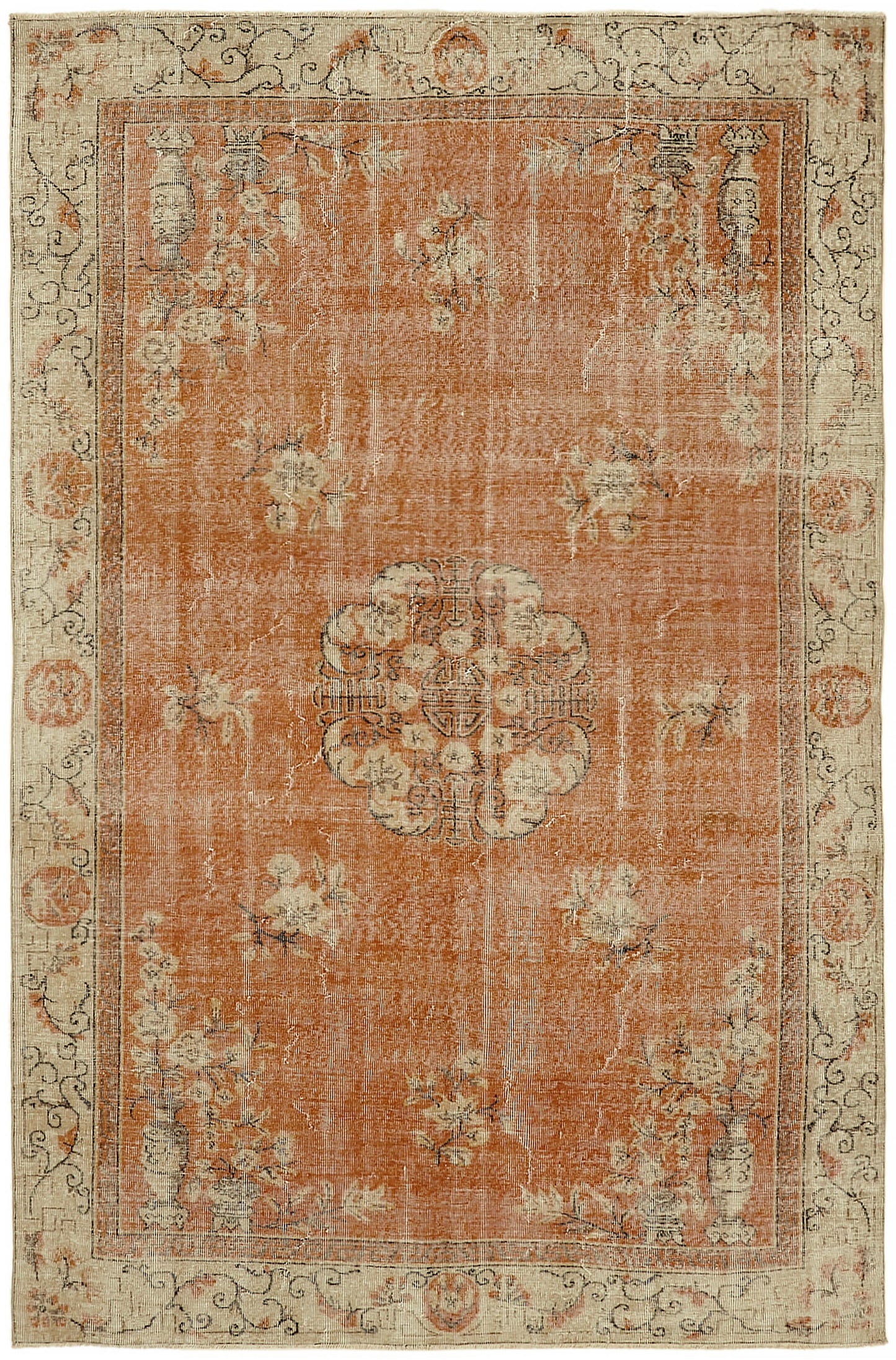 7x10 Beige Turkish Vintage Area Rug - 44761