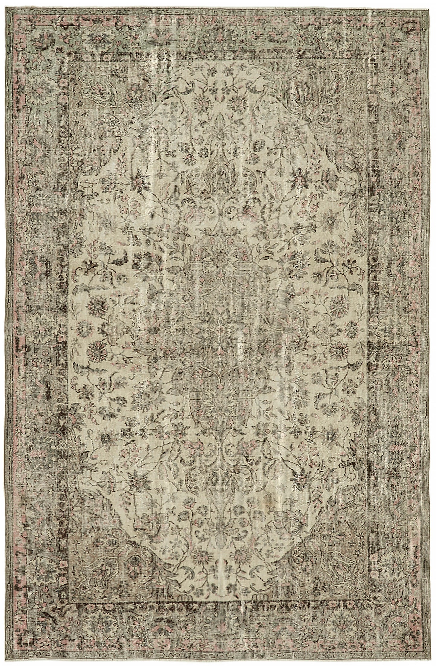 7x10 Beige Turkish Vintage Area Rug - 44769