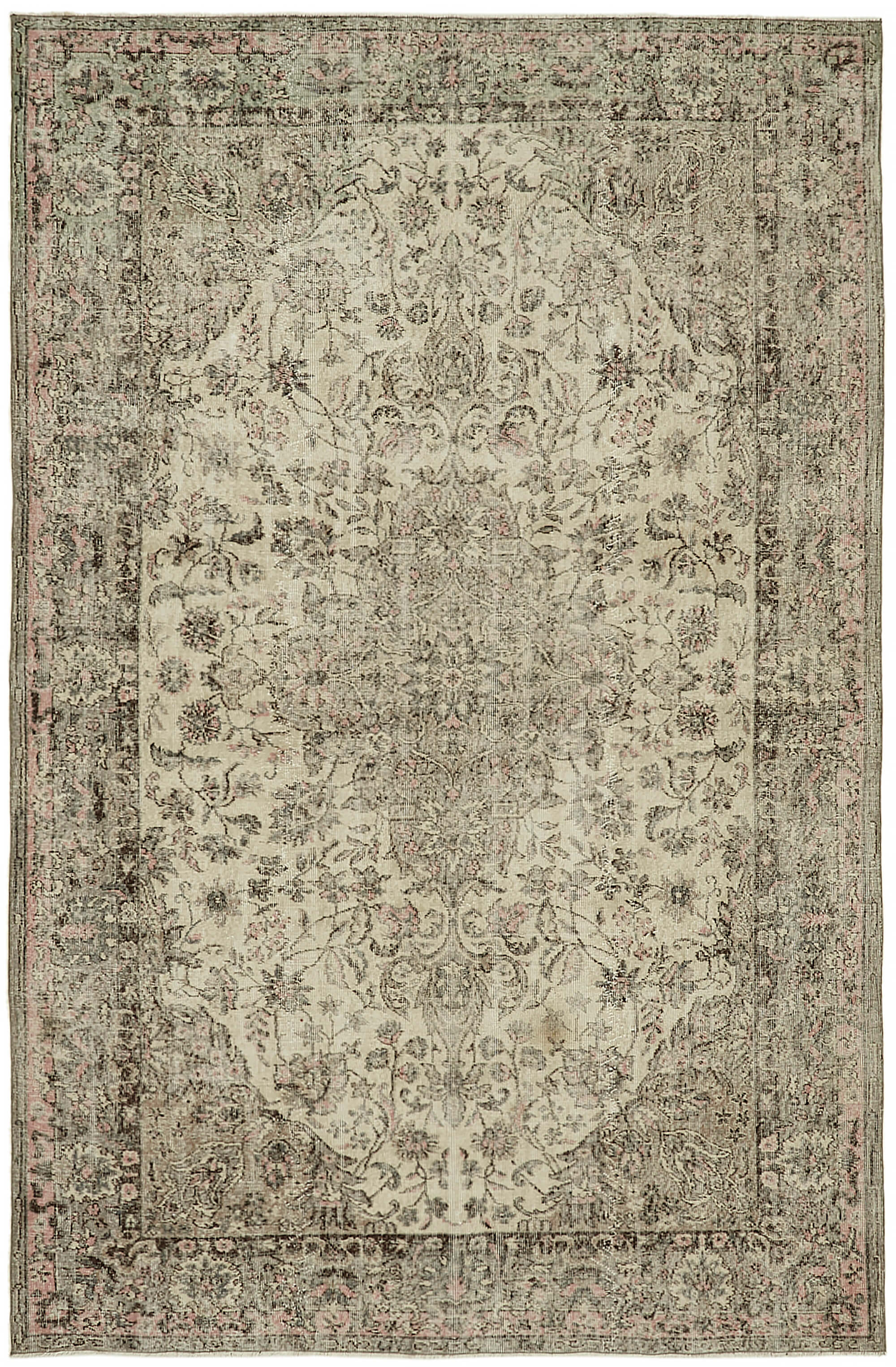 7x10 Beige Turkish Vintage Area Rug - 44769