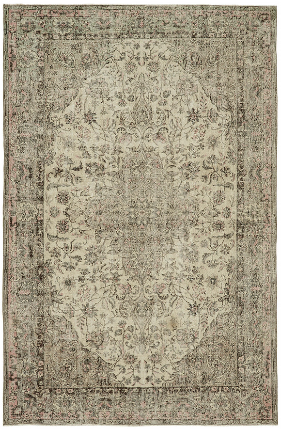 7x10 Beige Turkish Vintage Area Rug - 44769