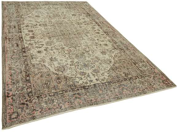 7x10 Beige Turkish Vintage Area Rug - 44769