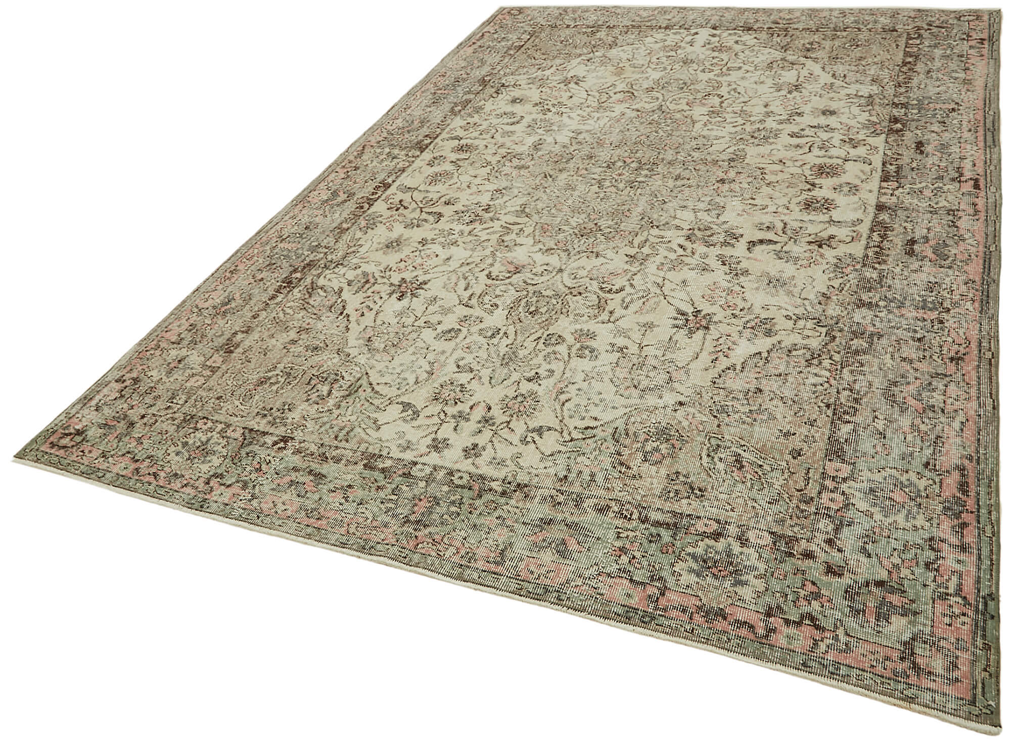 7x10 Beige Turkish Vintage Area Rug - 44769