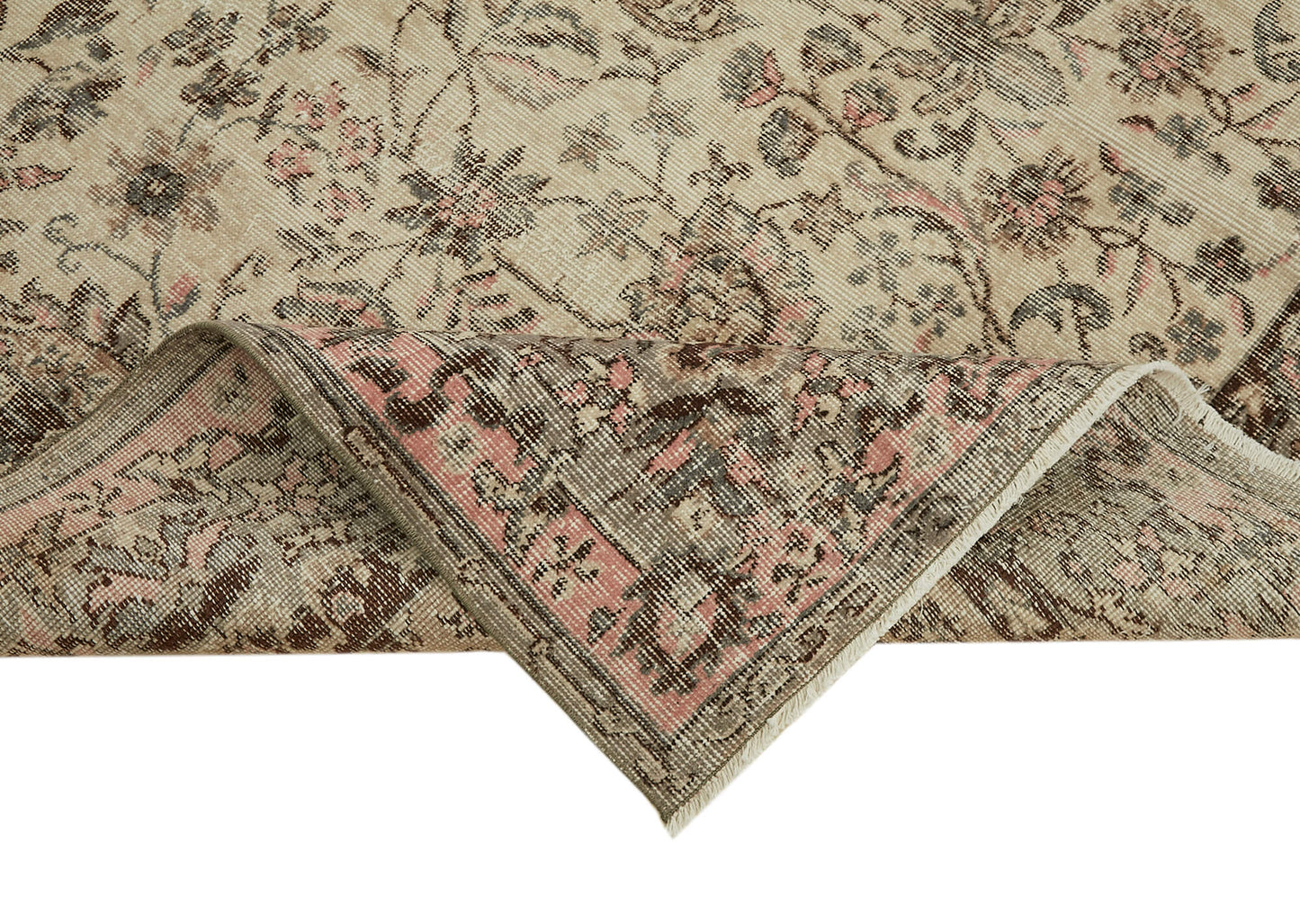 7x10 Beige Turkish Vintage Area Rug - 44769