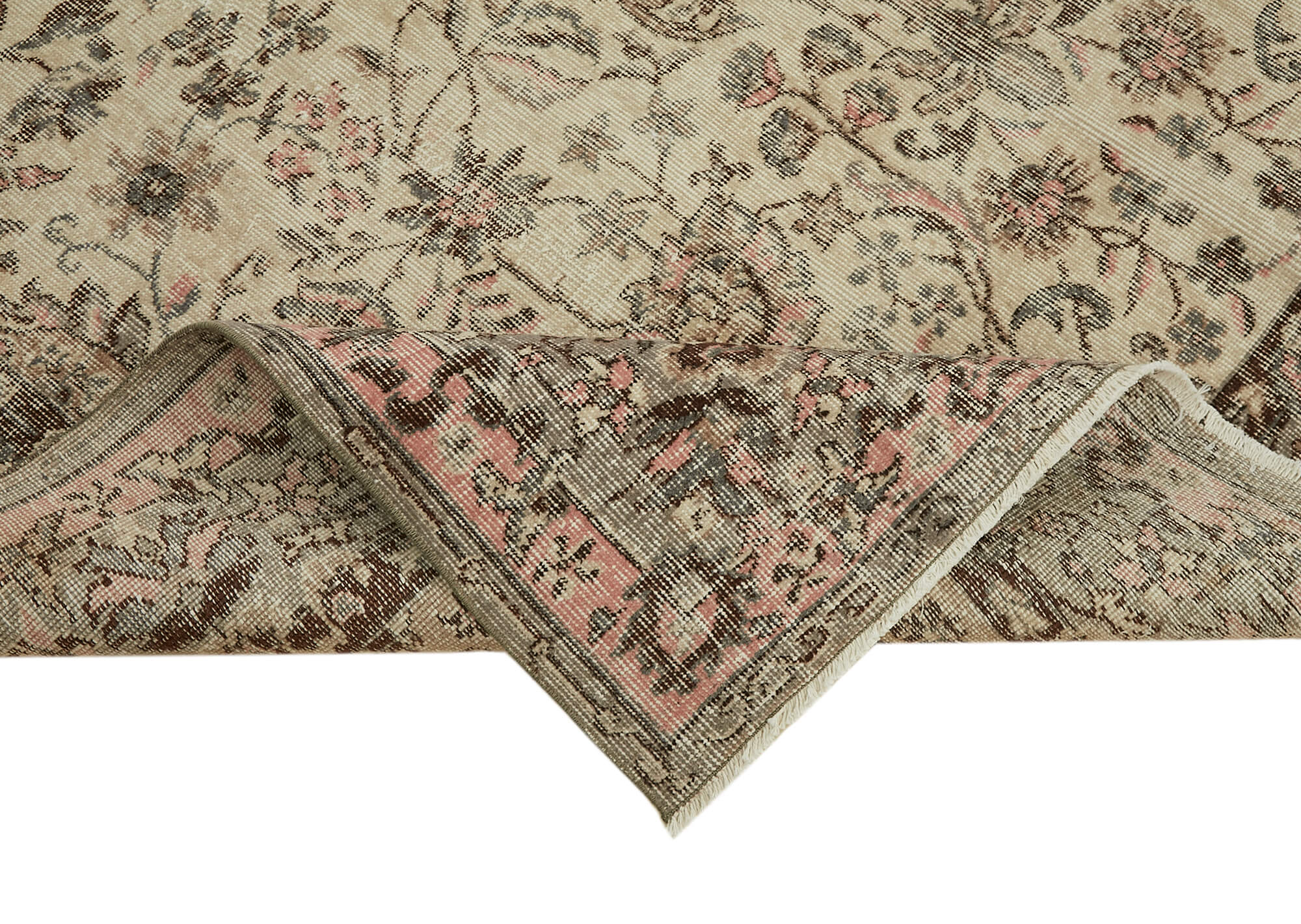 7x10 Beige Turkish Vintage Area Rug - 44769