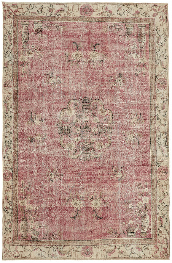 7x10 Beige Turkish Vintage Area Rug - 44773