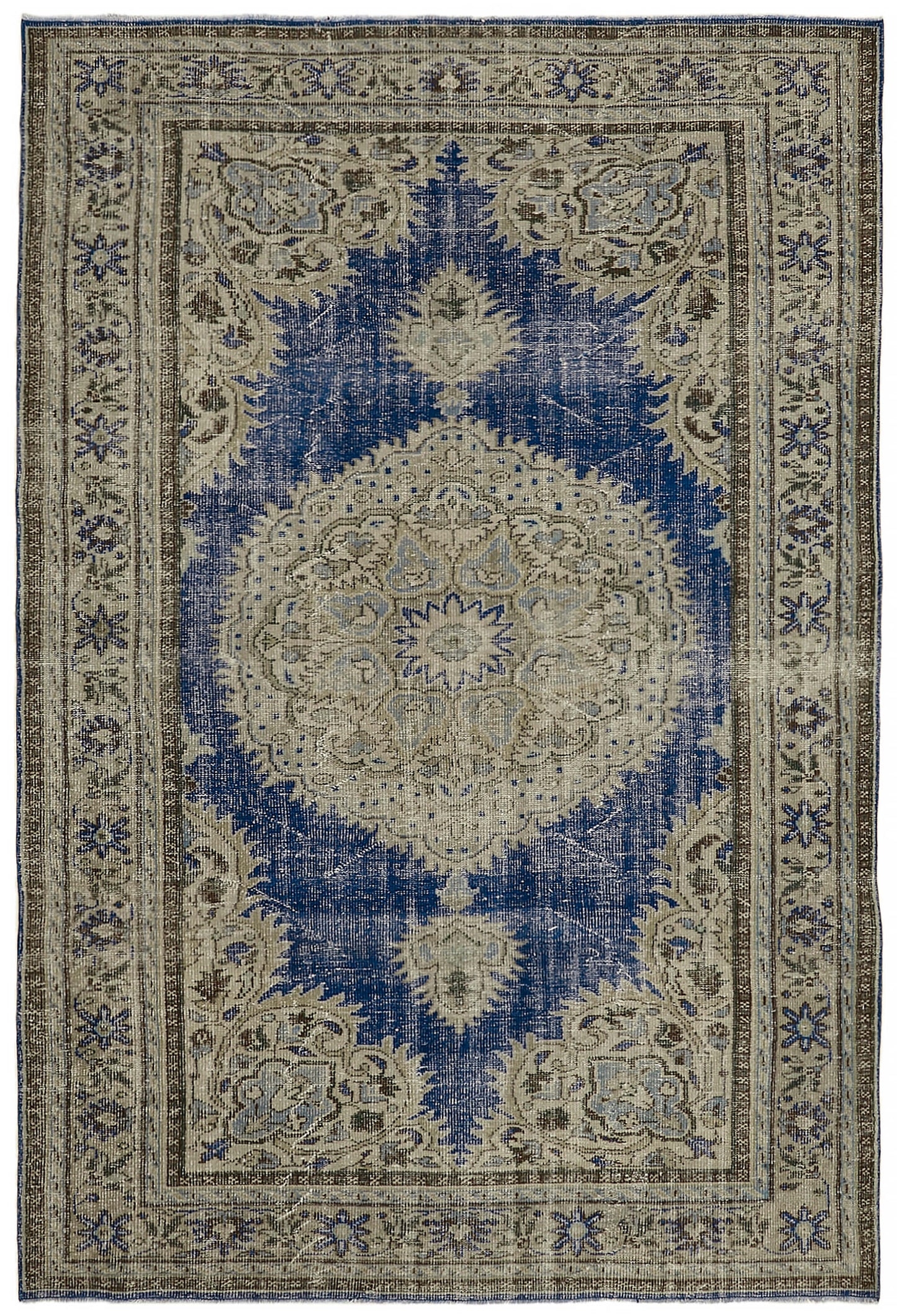 7x10 Beige Turkish Vintage Area Rug - 44783