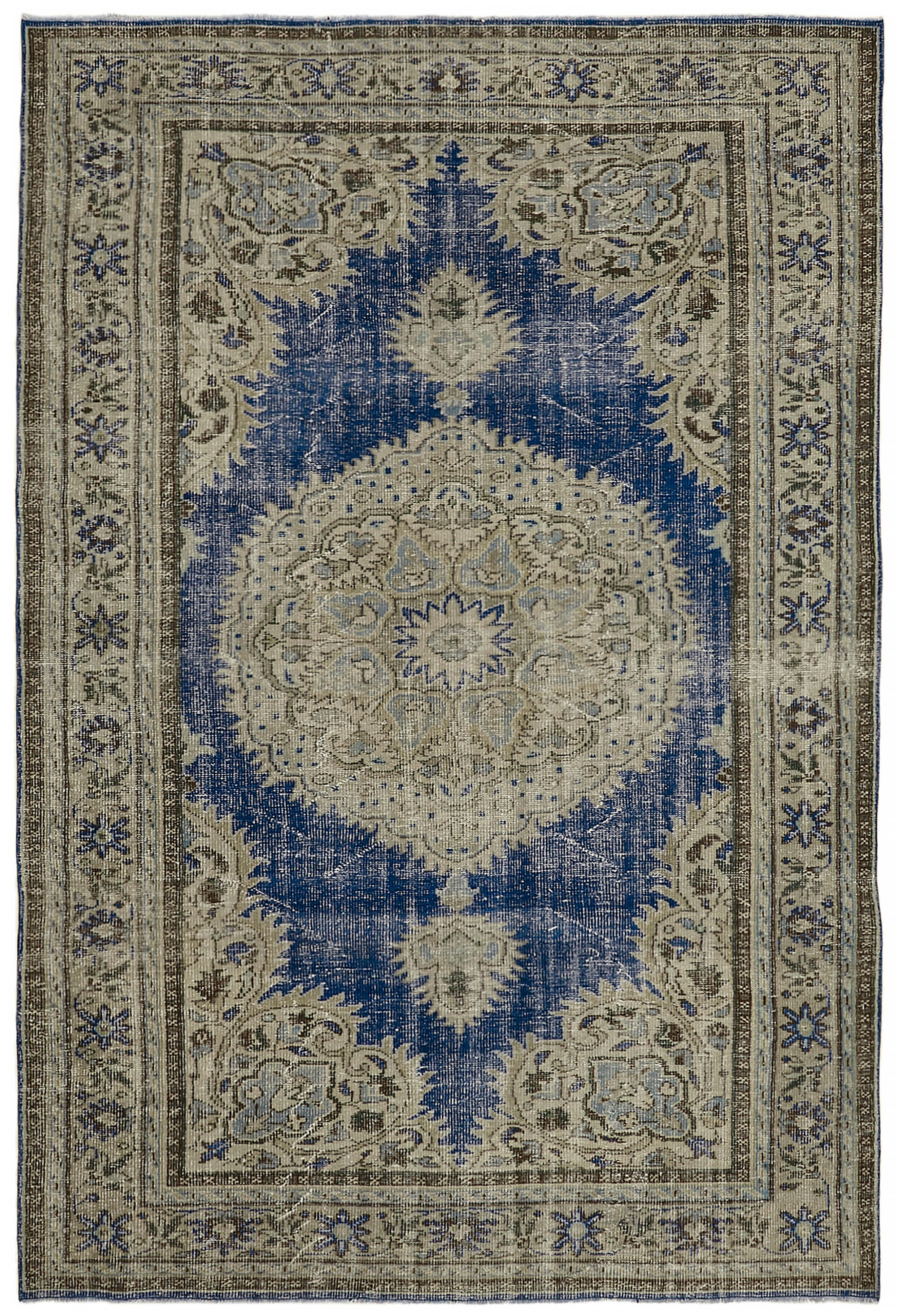 7x10 Beige Turkish Vintage Area Rug - 44783