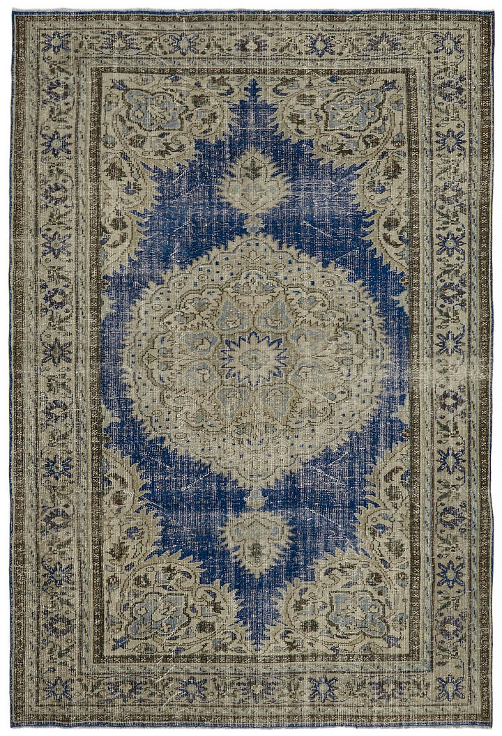 7x10 Beige Turkish Vintage Area Rug - 44783