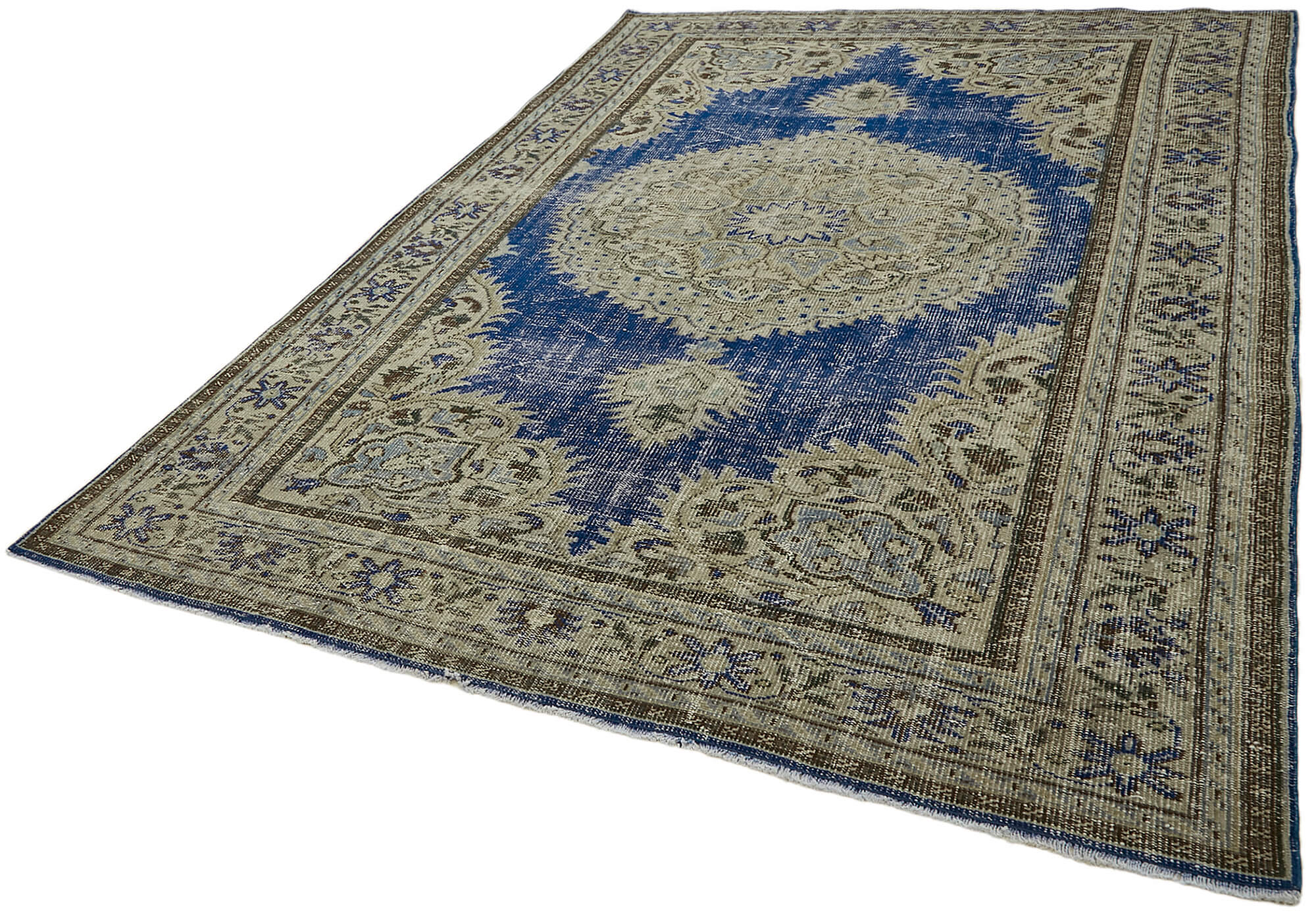 7x10 Beige Turkish Vintage Area Rug - 44783