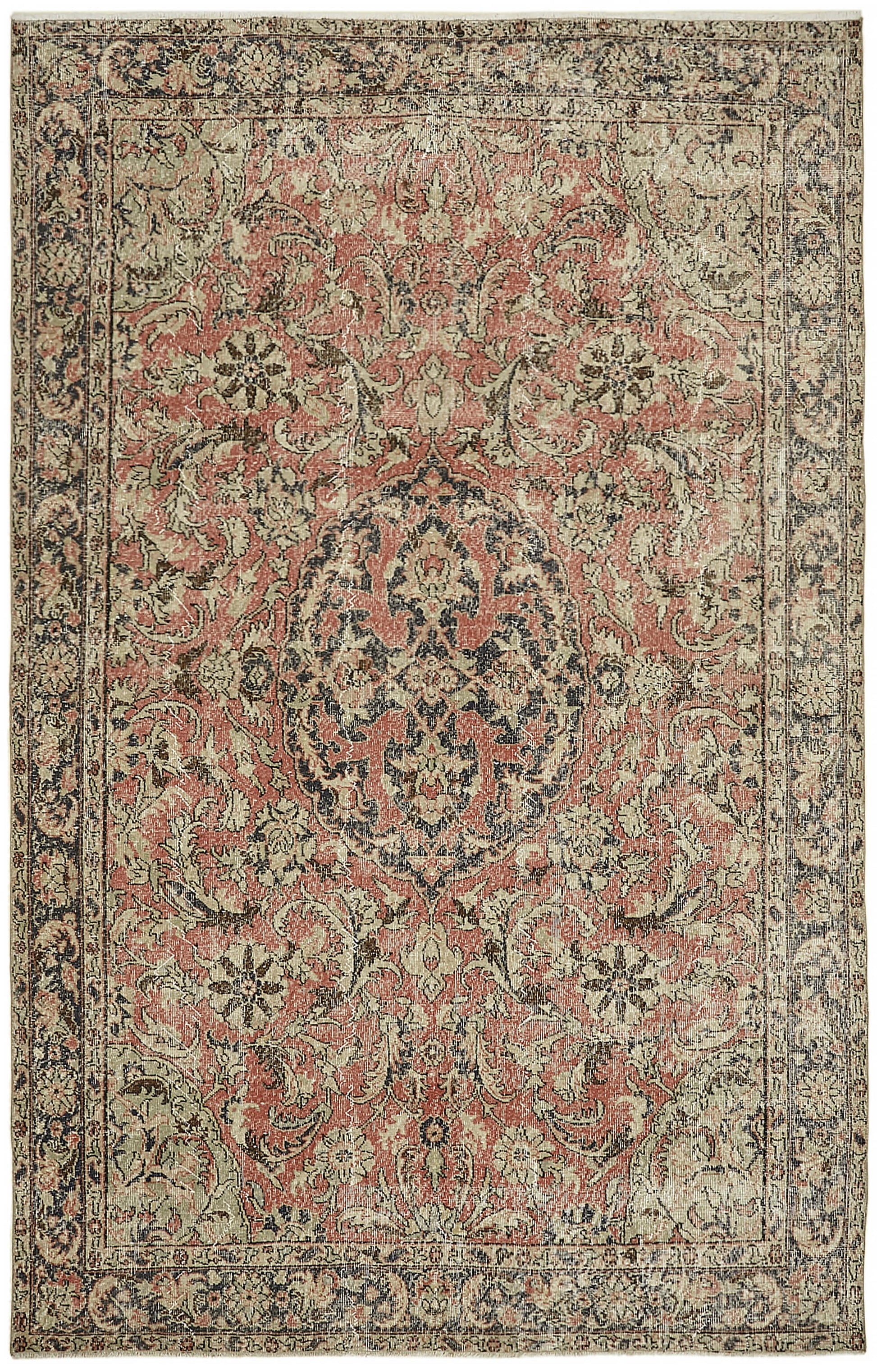 7x11 Beige Turkish Vintage Area Rug - 44788