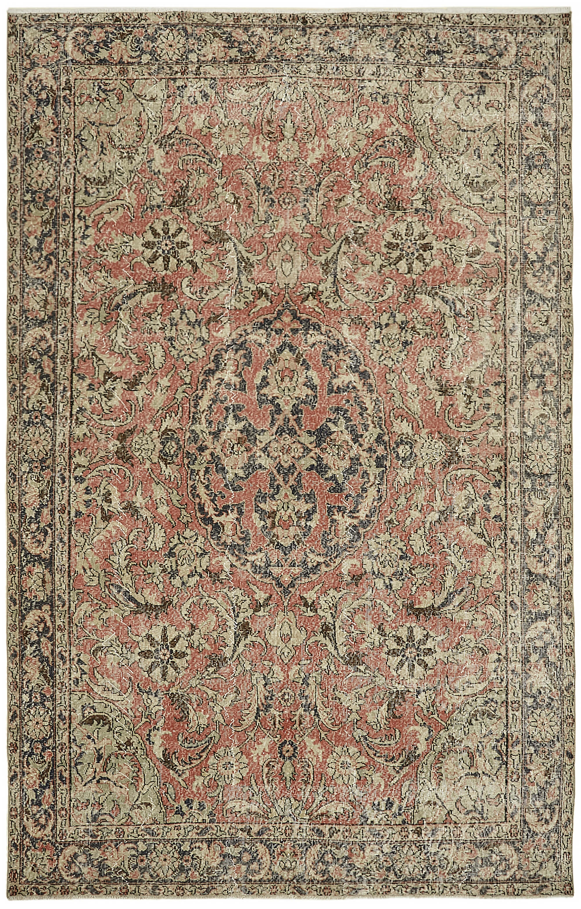 7x11 Beige Turkish Vintage Area Rug - 44788