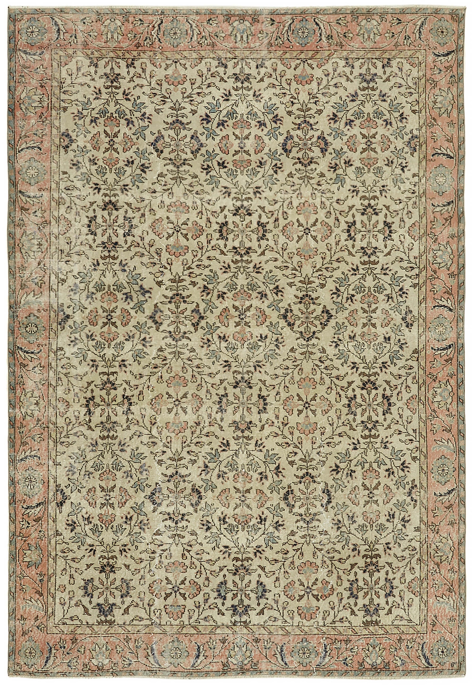 7x10 Beige Turkish Vintage Area Rug - 44792