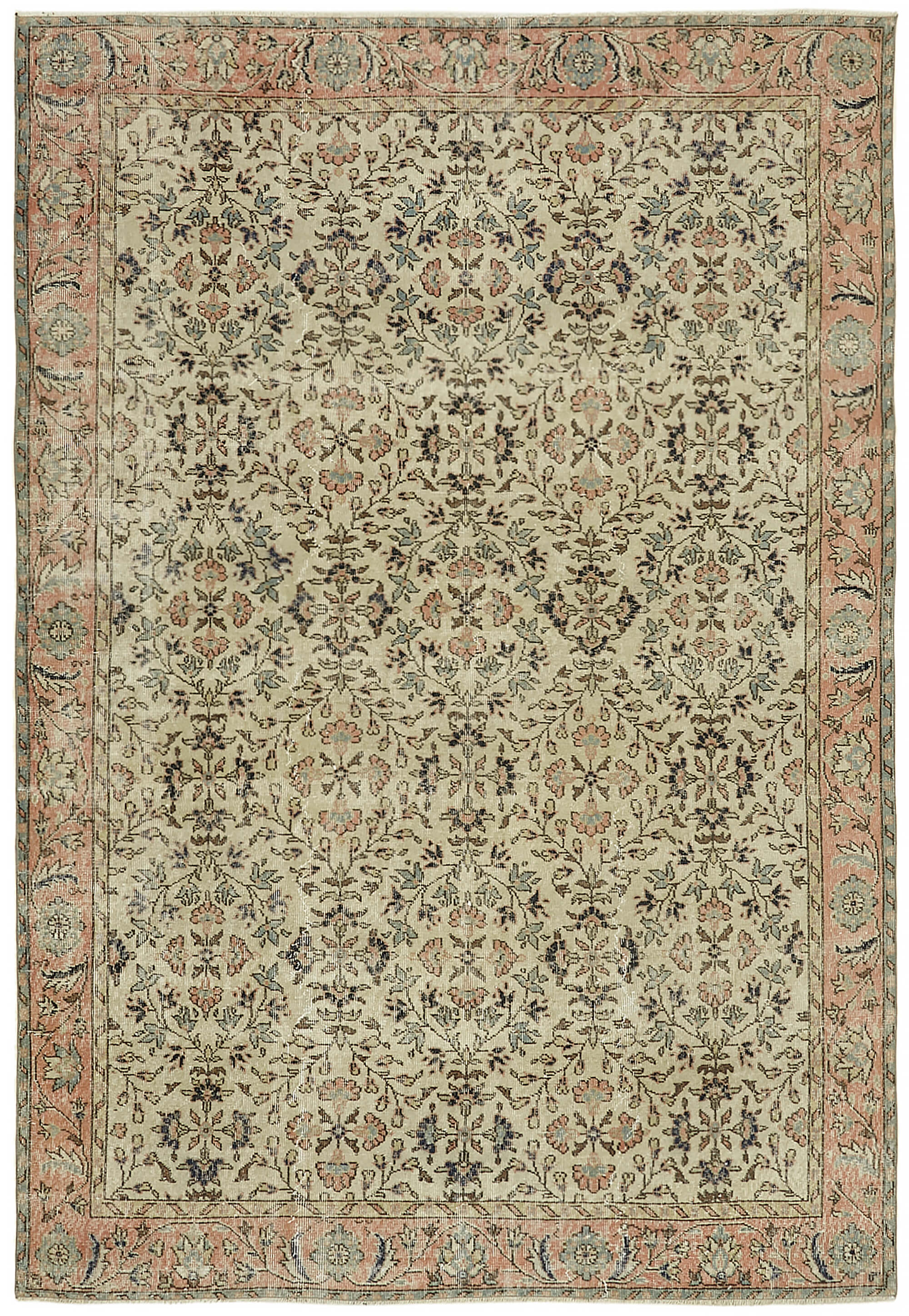 7x10 Beige Turkish Vintage Area Rug - 44792