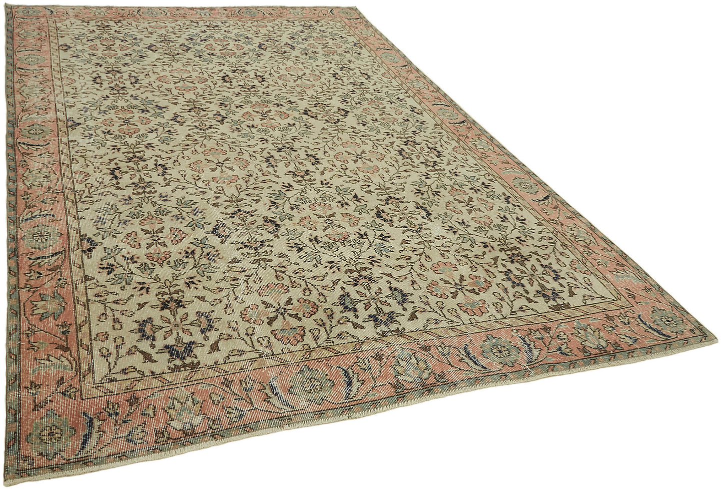 7x10 Beige Turkish Vintage Area Rug - 44792