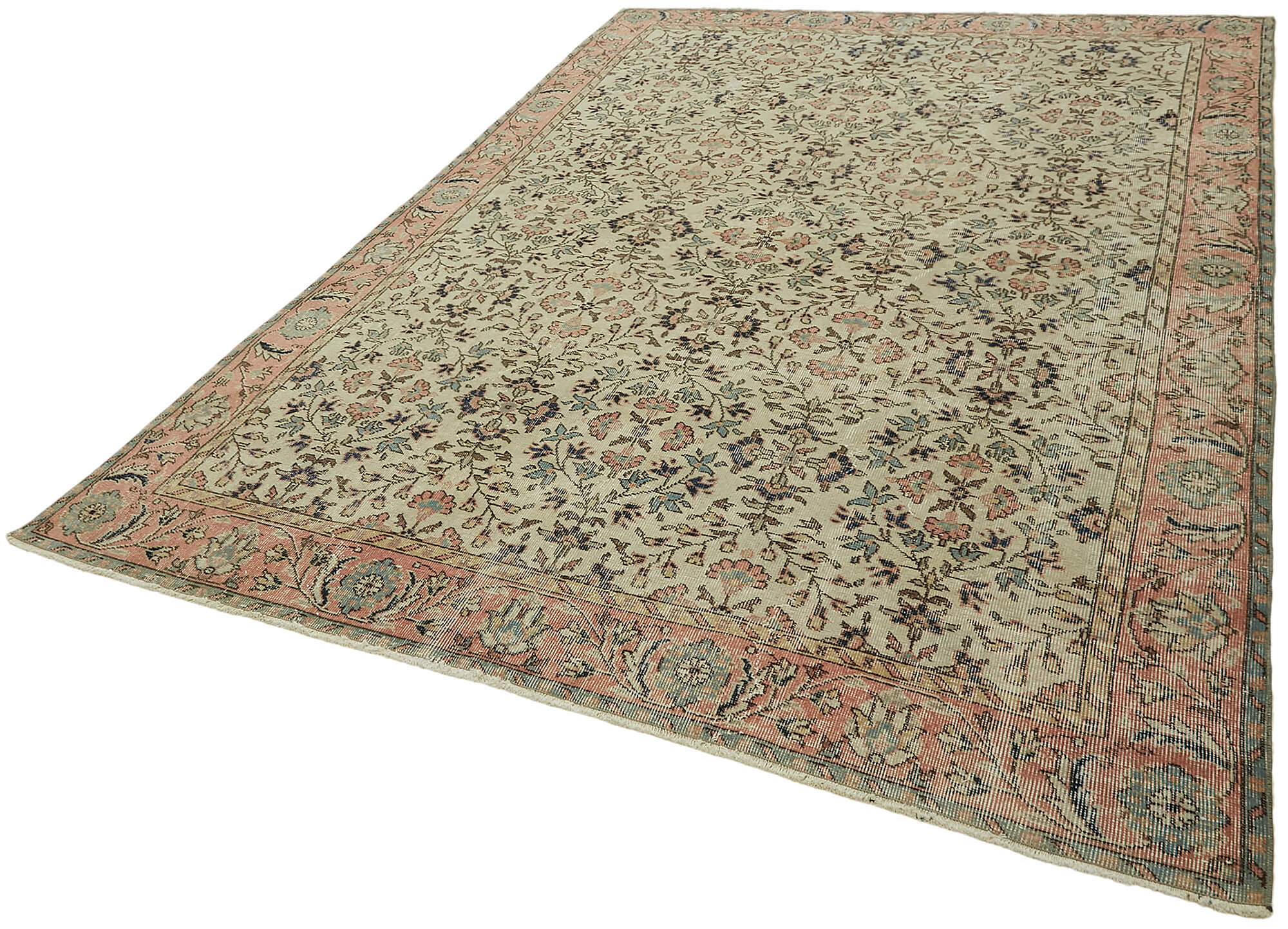 7x10 Beige Turkish Vintage Area Rug - 44792