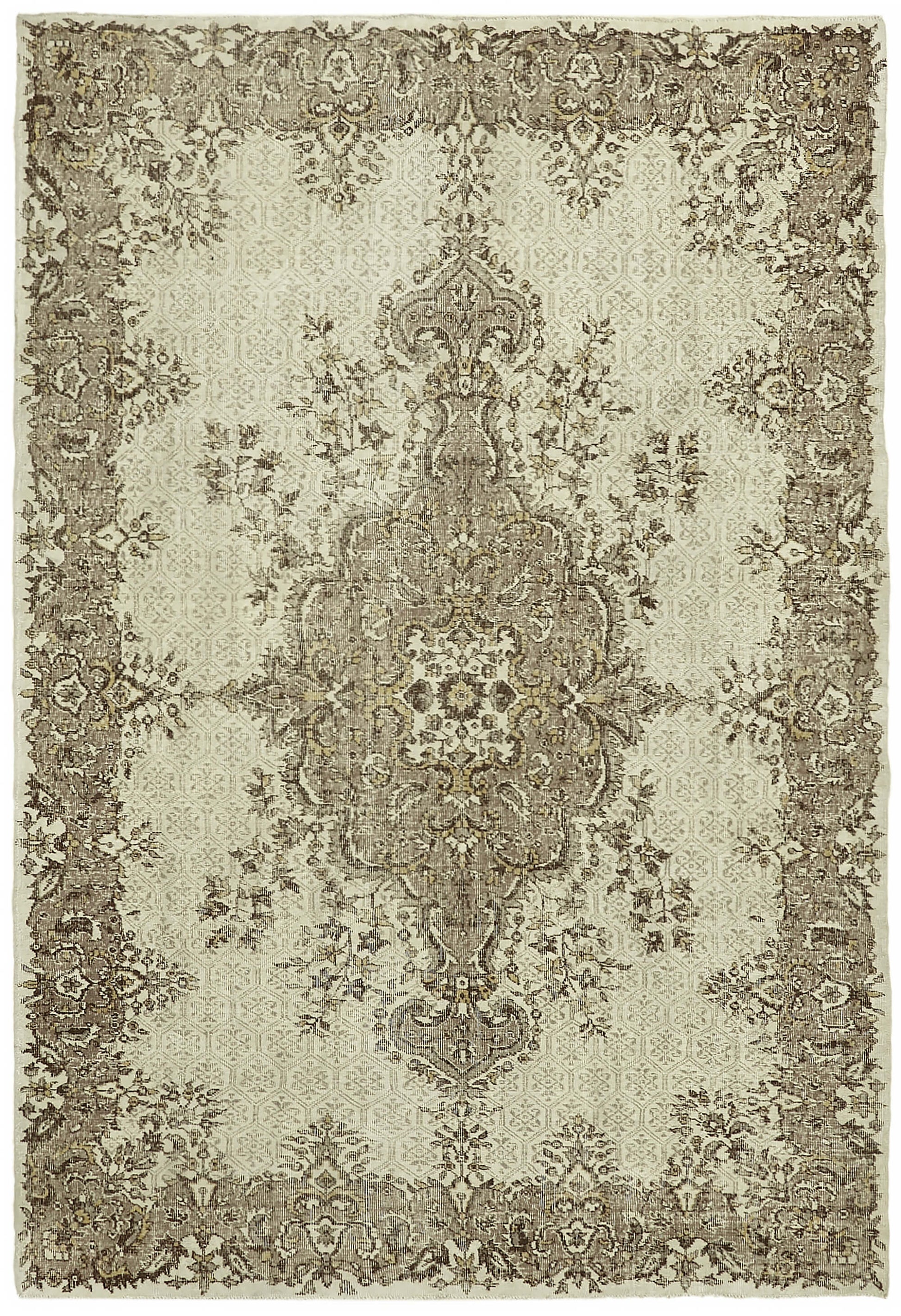 7x10 Beige Turkish Vintage Area Rug - 44796