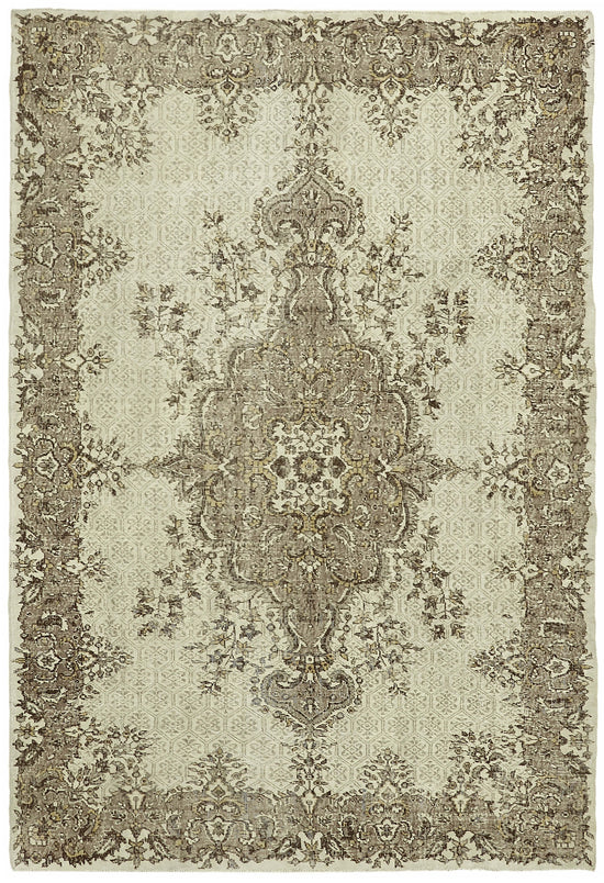 7x10 Beige Turkish Vintage Area Rug - 44796