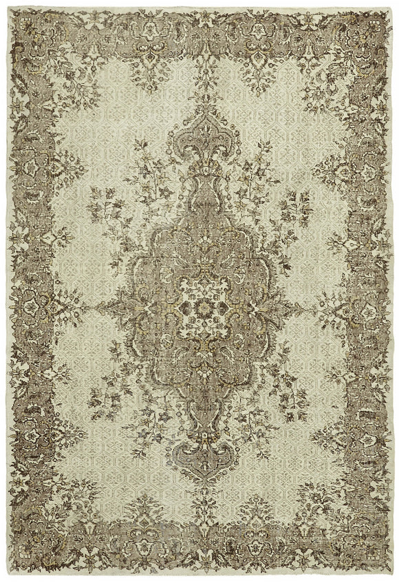7x10 Beige Turkish Vintage Area Rug - 44796