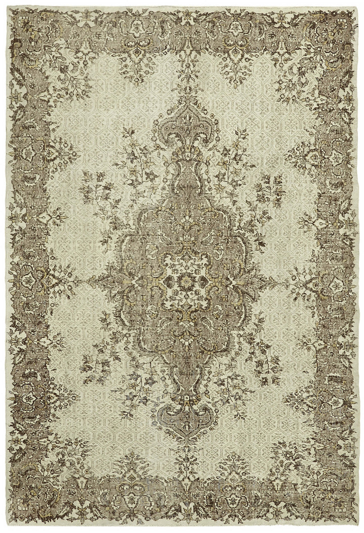 7x10 Beige Turkish Vintage Area Rug - 44796