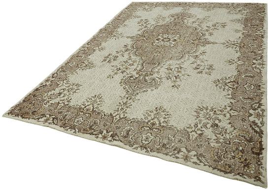 7x10 Beige Turkish Vintage Area Rug - 44796
